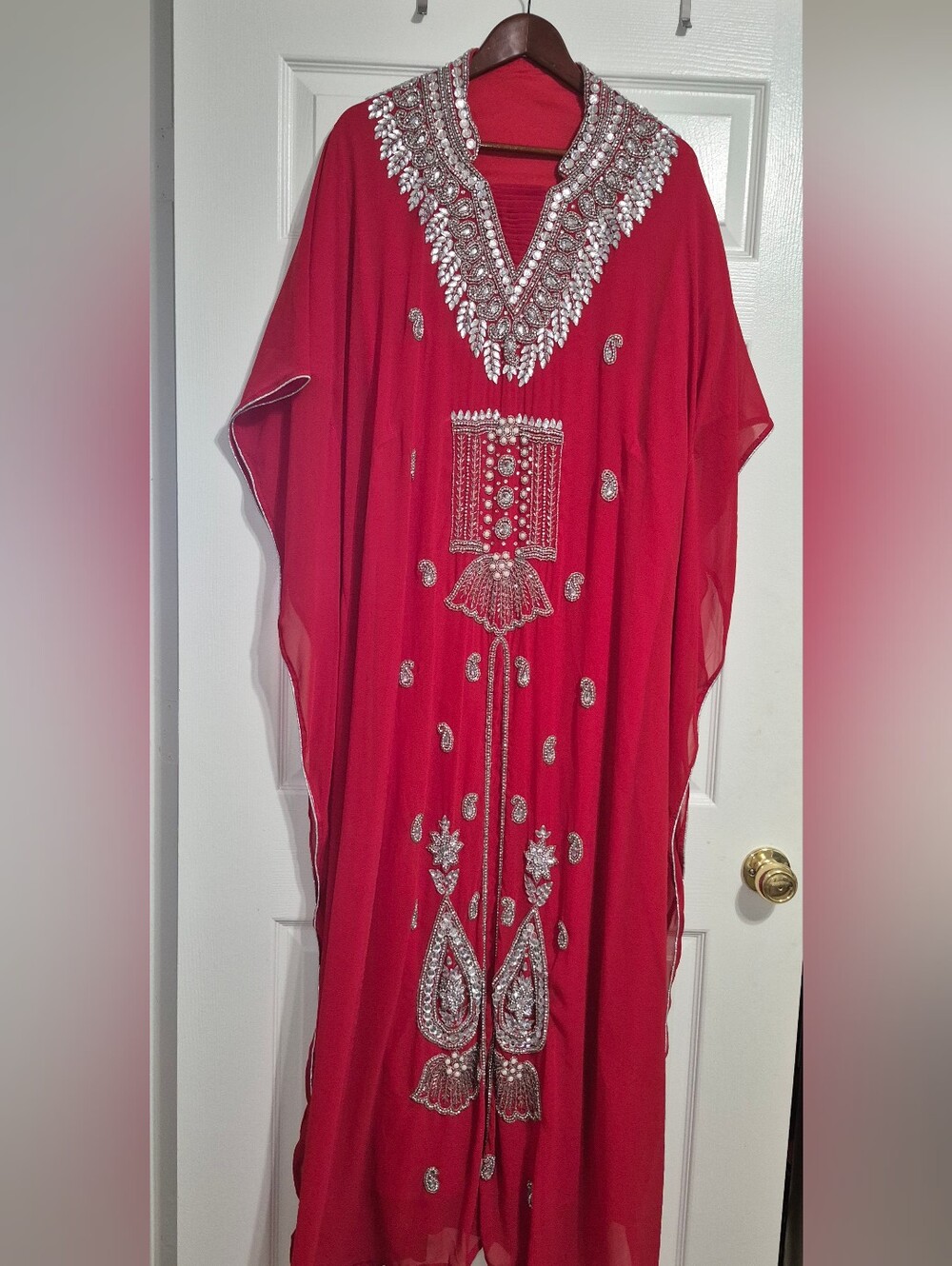 Embroidered Red Women's Kaftan Dress